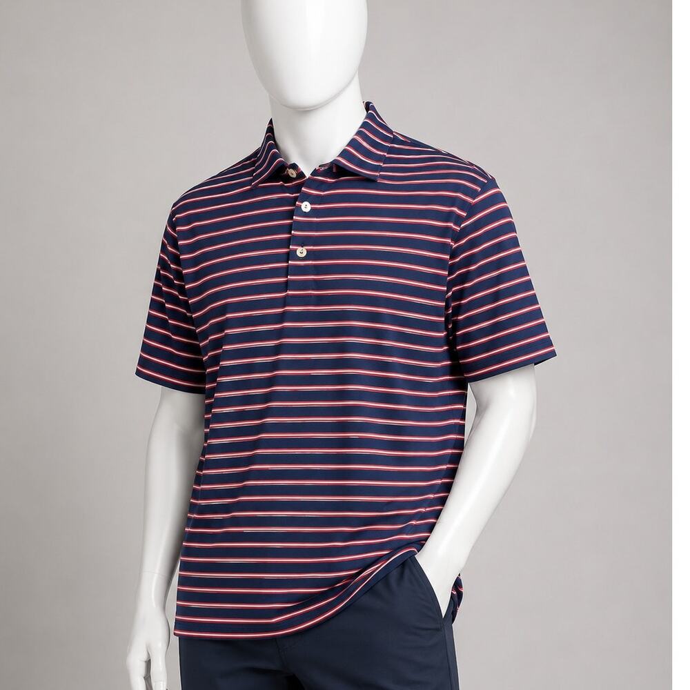 Peter Millar Summer Comfort Striped Golf Polo Shirt Navy Red Mens Large